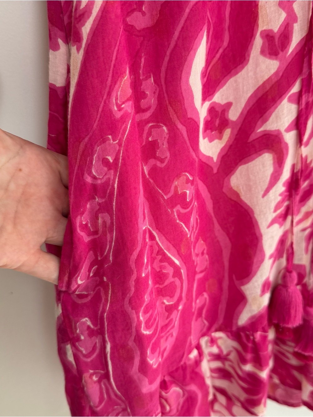 La Plage Magenta Pink‎ Tiered Ruffled Lined Cotton Mini Dress Size Small Resort - Picture 7 of 9